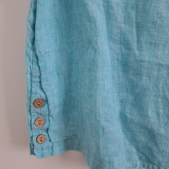 Cynthia Rowley 100% Linen Top Aqua Blue Button Detail Short Sleeve Size Large - Picture 2 of 8